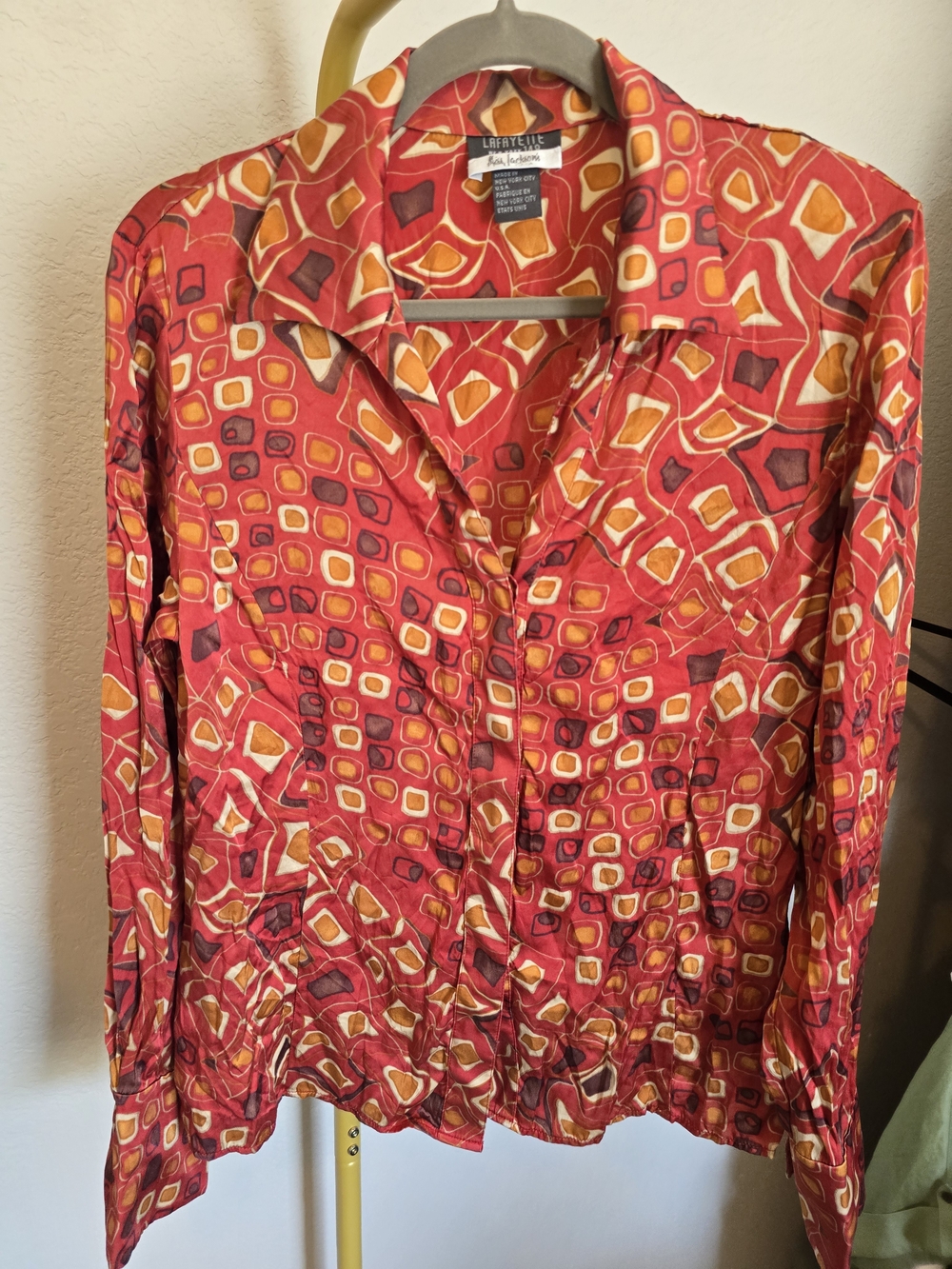 Lafayette 148 New York Silk Geo-Print Button Front Women's Blouse